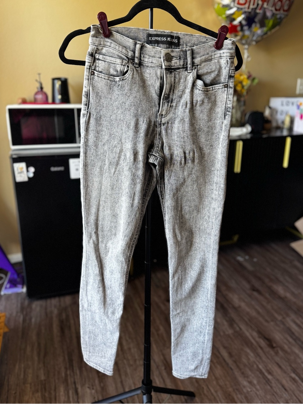 Express Women's Gray Acid Wash Skinny Jeans